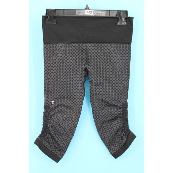 LULULEMON In The Flow Crop II Yoga Pants Heathered Coal Black Ruched Sz 8 - Picture 1 of 4